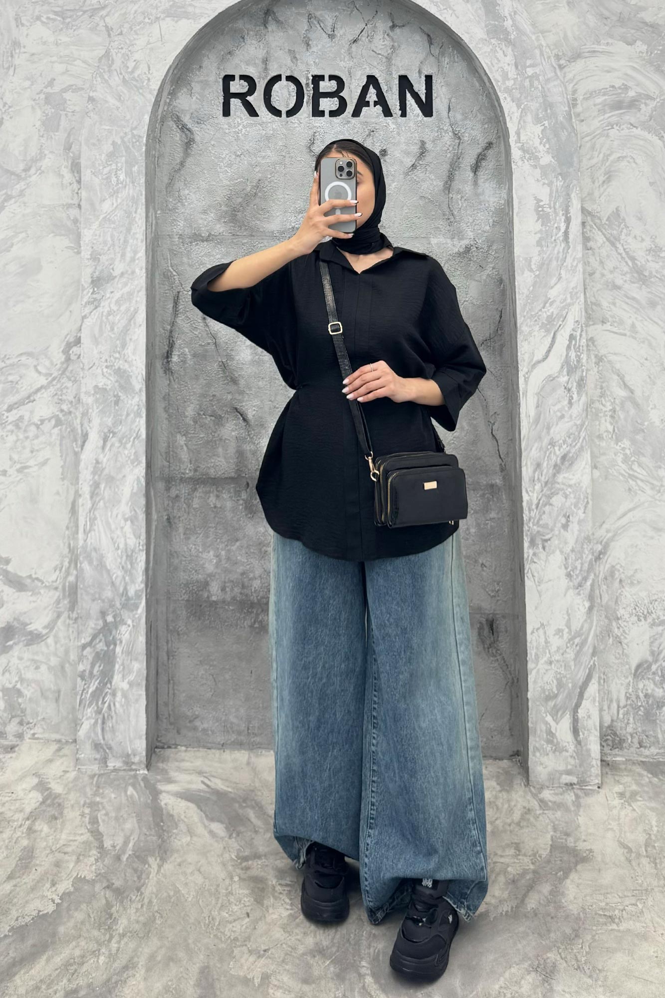 شومیز شانتون کمر گت دار آستین پیله