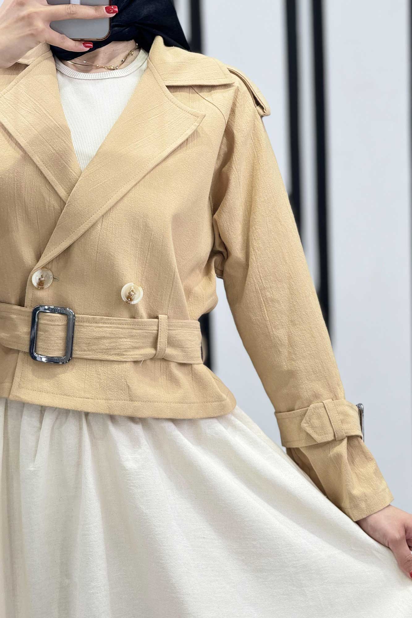 کت کوتاه لینن آستین کمربندی بولونیا