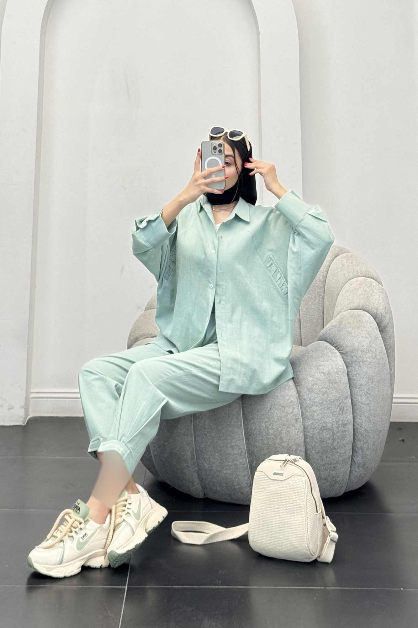 ست لینن مانتو خفاشی پشت بلند مارگاریتا