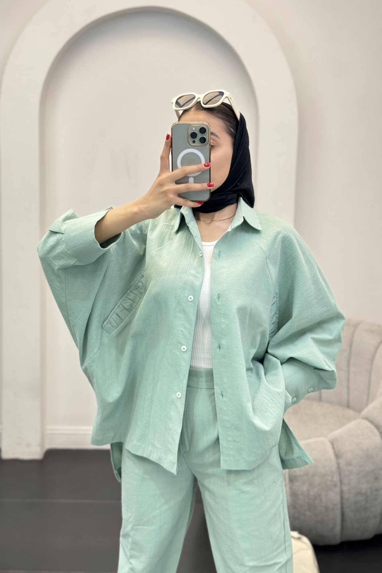 ست لینن مانتو خفاشی پشت بلند مارگاریتا