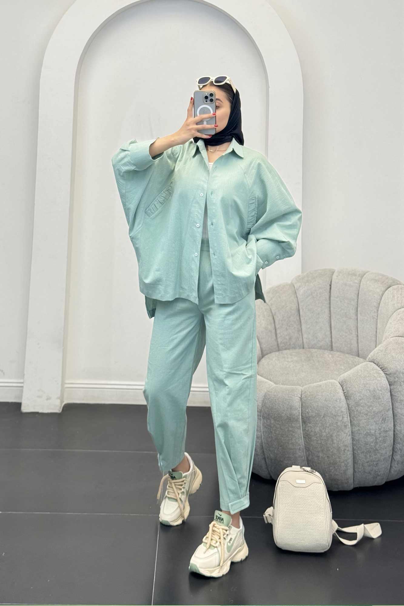 ست لینن مانتو خفاشی پشت بلند مارگاریتا