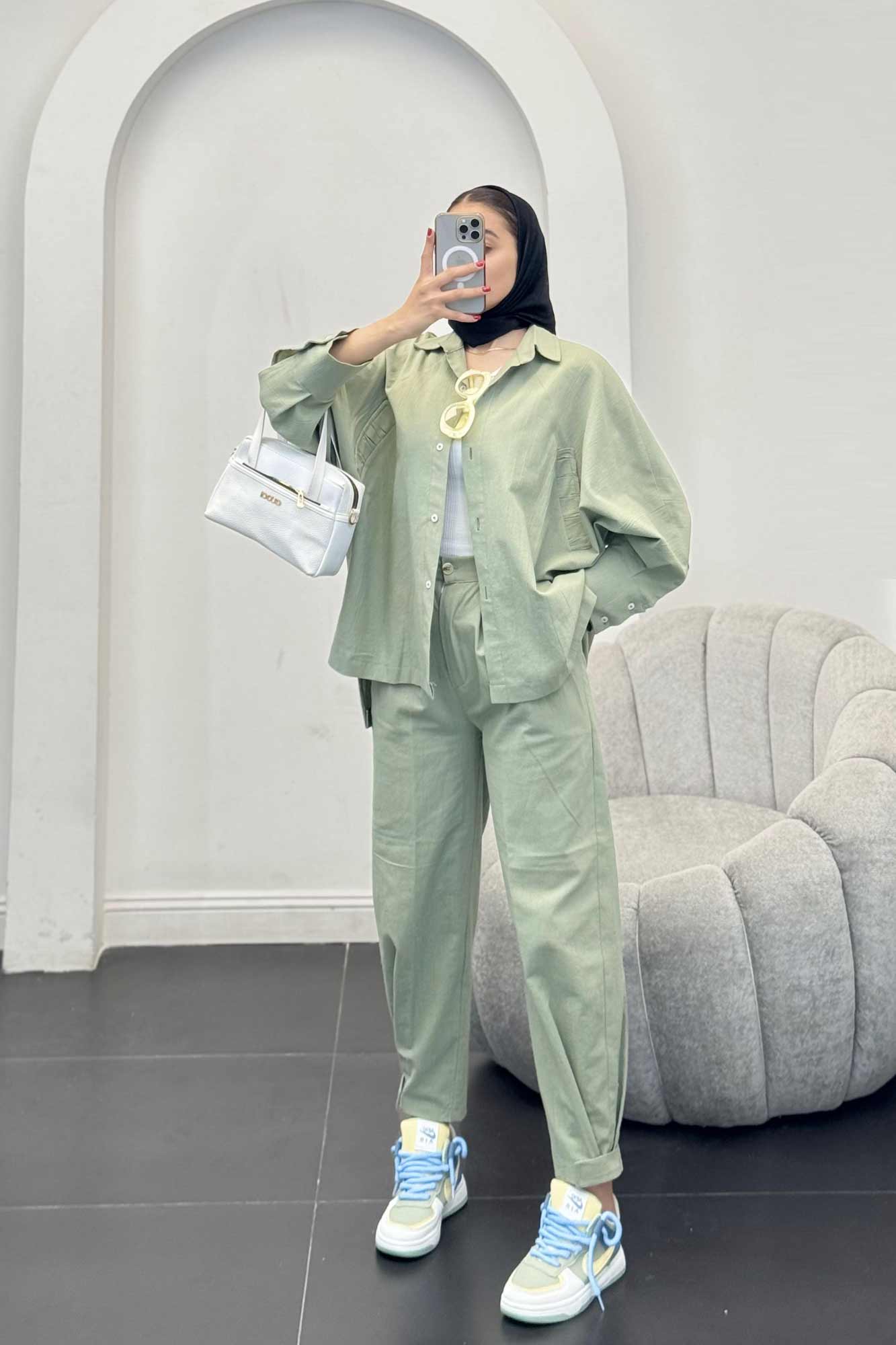 ست لینن مانتو خفاشی پشت بلند مارگاریتا