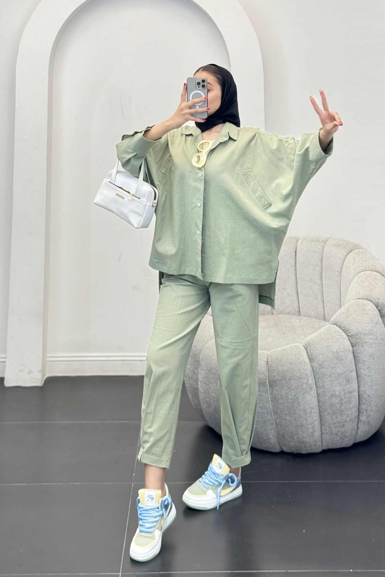 ست لینن مانتو خفاشی پشت بلند مارگاریتا