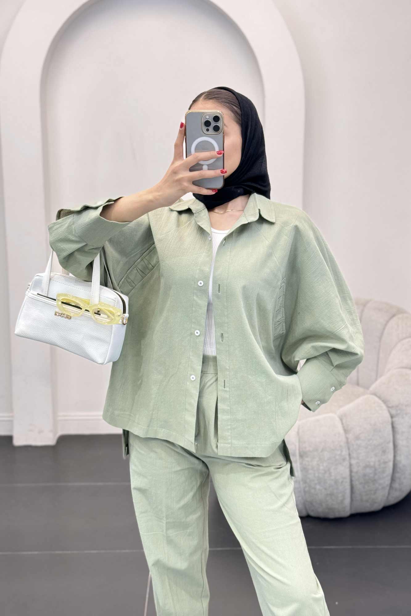 ست لینن مانتو خفاشی پشت بلند مارگاریتا