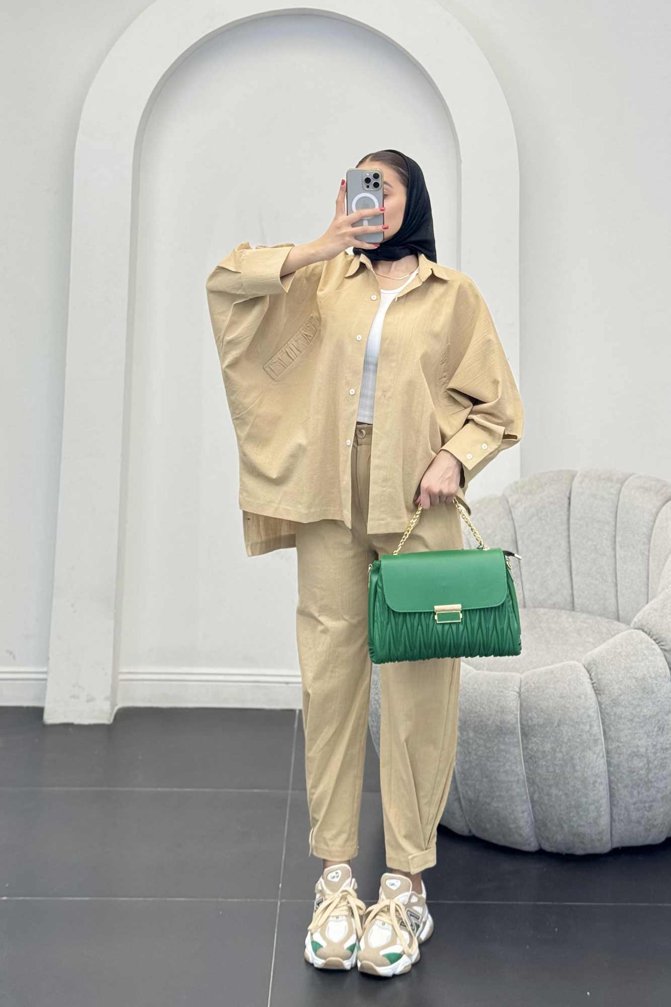 ست لینن مانتو خفاشی پشت بلند مارگاریتا