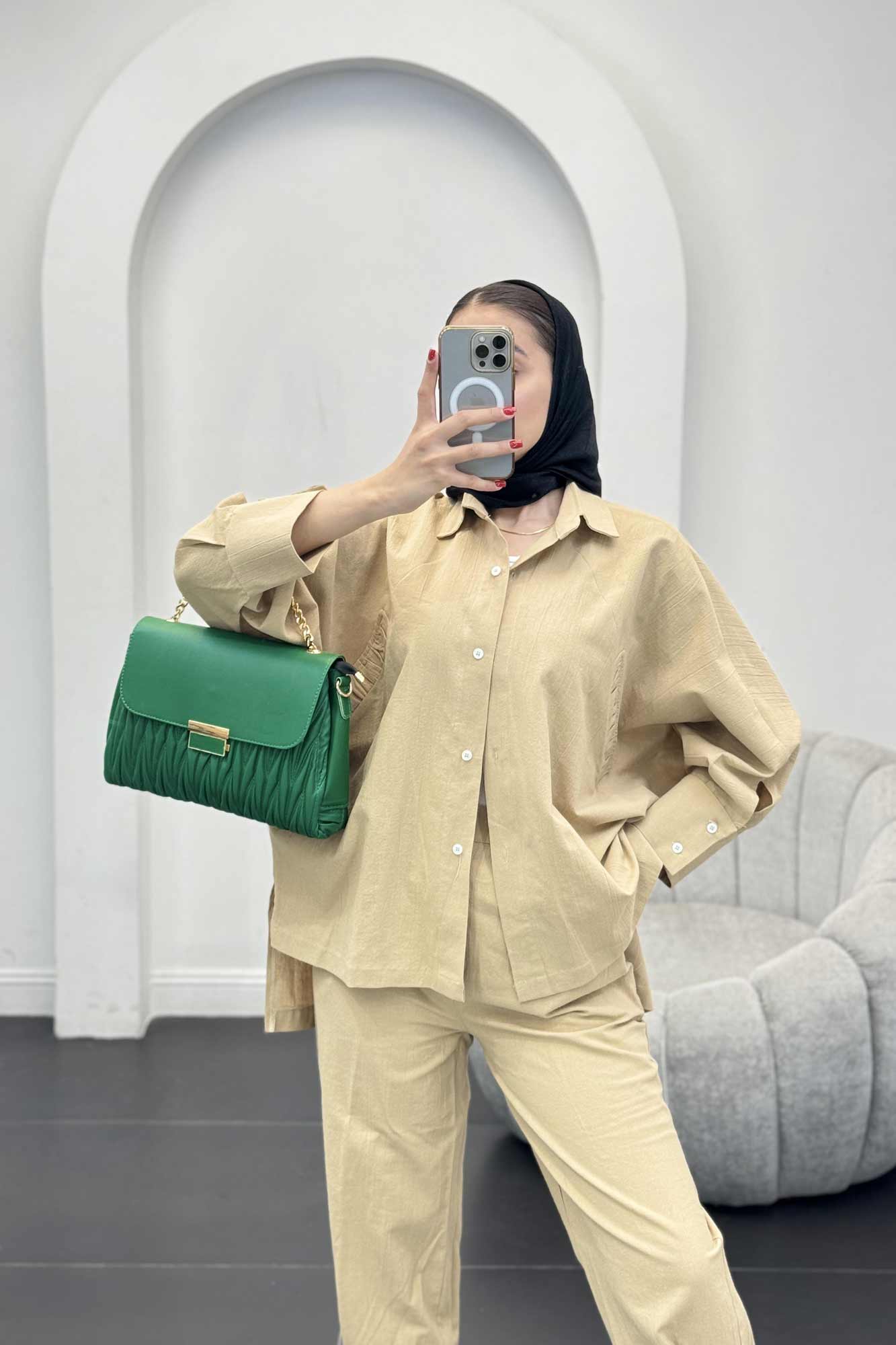 ست لینن مانتو خفاشی پشت بلند مارگاریتا