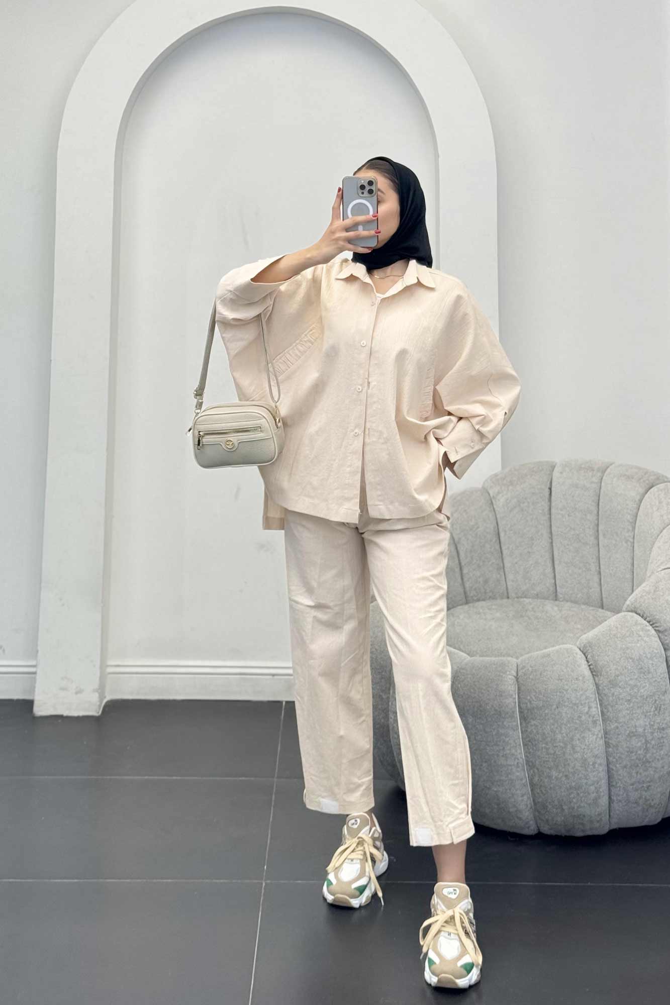 ست لینن مانتو خفاشی پشت بلند مارگاریتا