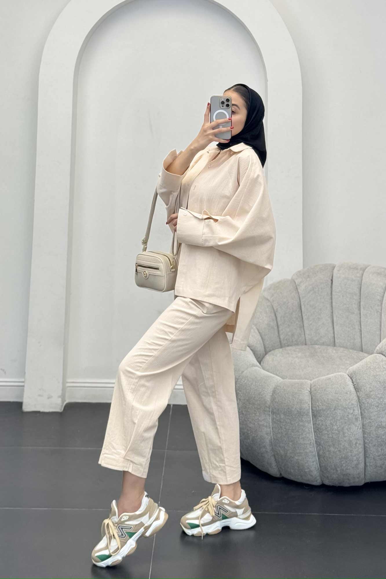 ست لینن مانتو خفاشی پشت بلند مارگاریتا