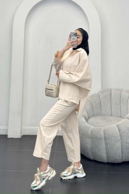 ست لینن مانتو خفاشی پشت بلند مارگاریتا