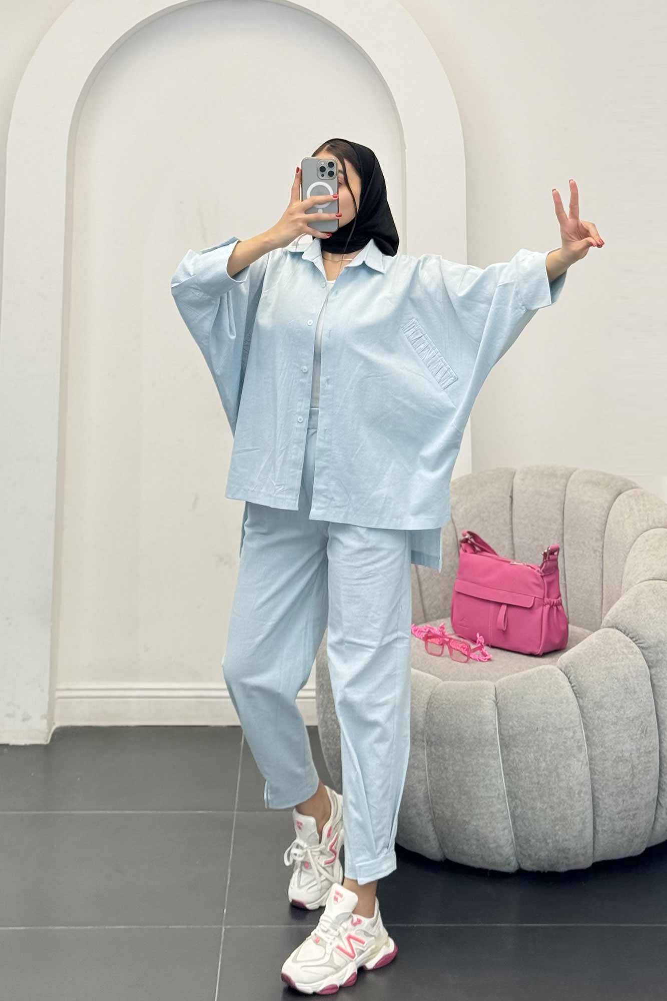 ست لینن مانتو خفاشی پشت بلند مارگاریتا