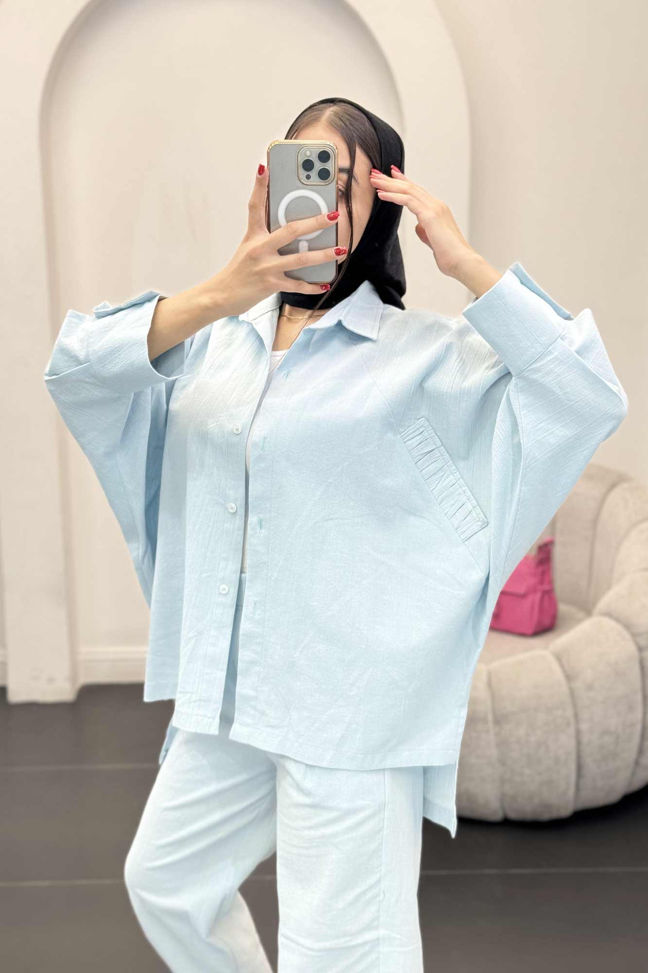 ست لینن مانتو خفاشی پشت بلند مارگاریتا