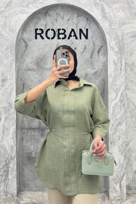 شومیز شانتون کمر گت دار آستین پیله