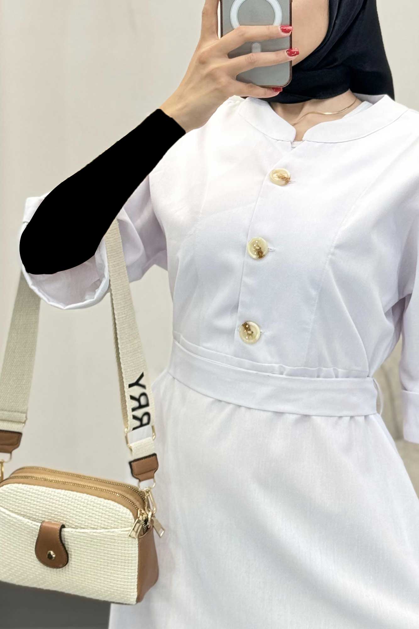 پیراهن لینن سه دکمه آستین بند دار