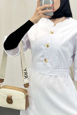 پیراهن لینن سه دکمه آستین بند دار