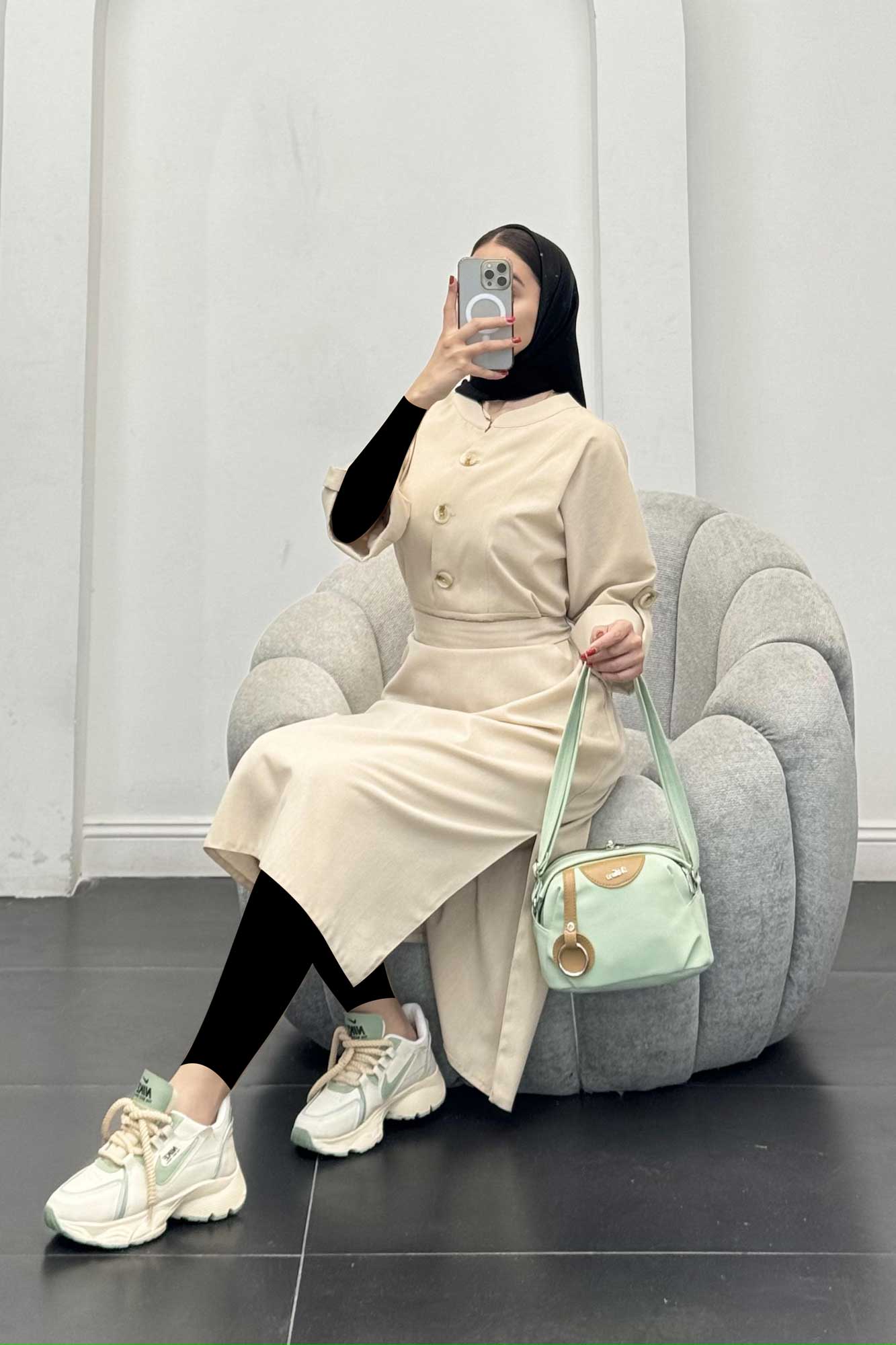 پیراهن لینن سه دکمه آستین بند دار