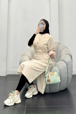 پیراهن لینن سه دکمه آستین بند دار