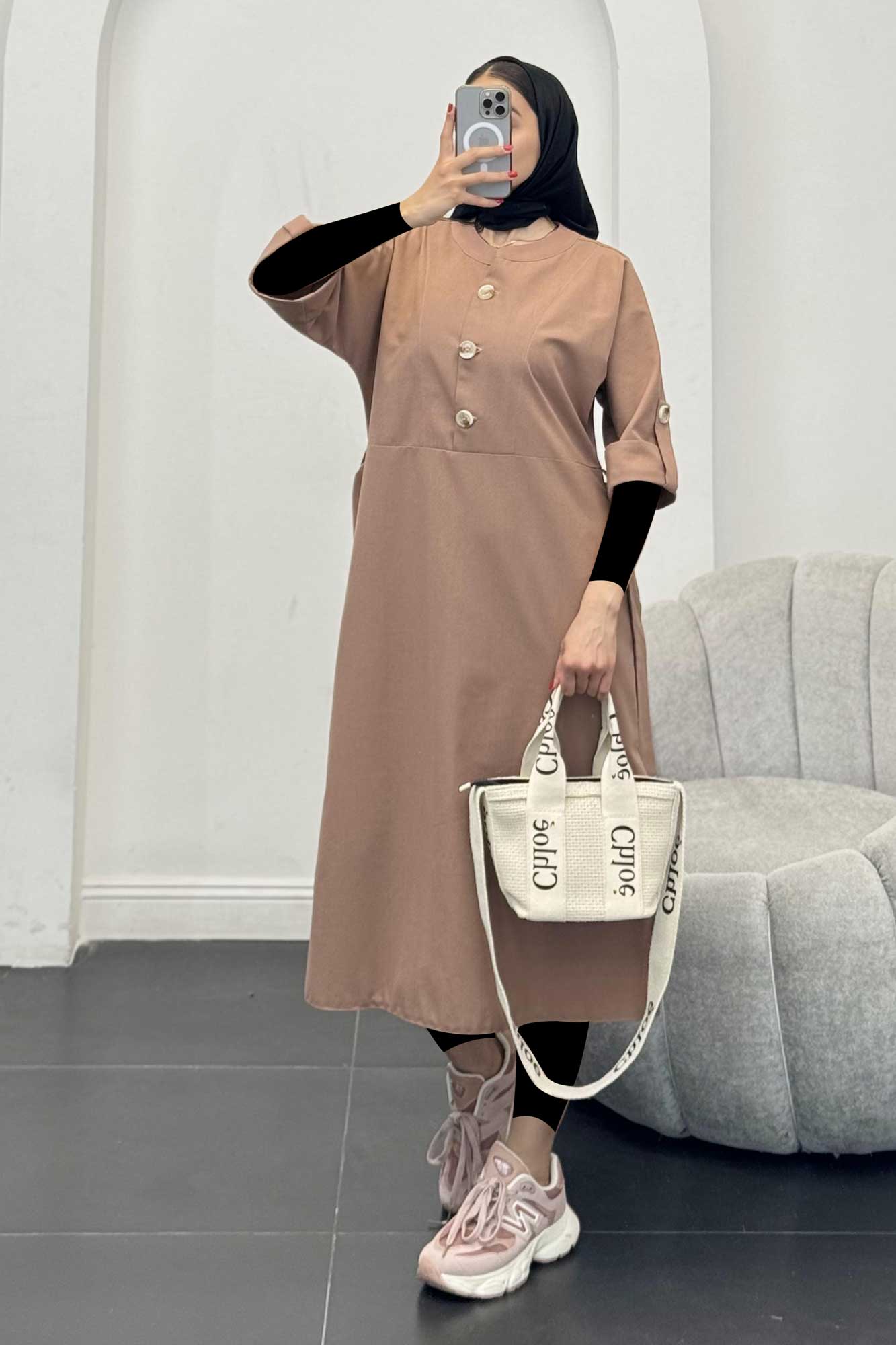 پیراهن لینن سه دکمه آستین بند دار