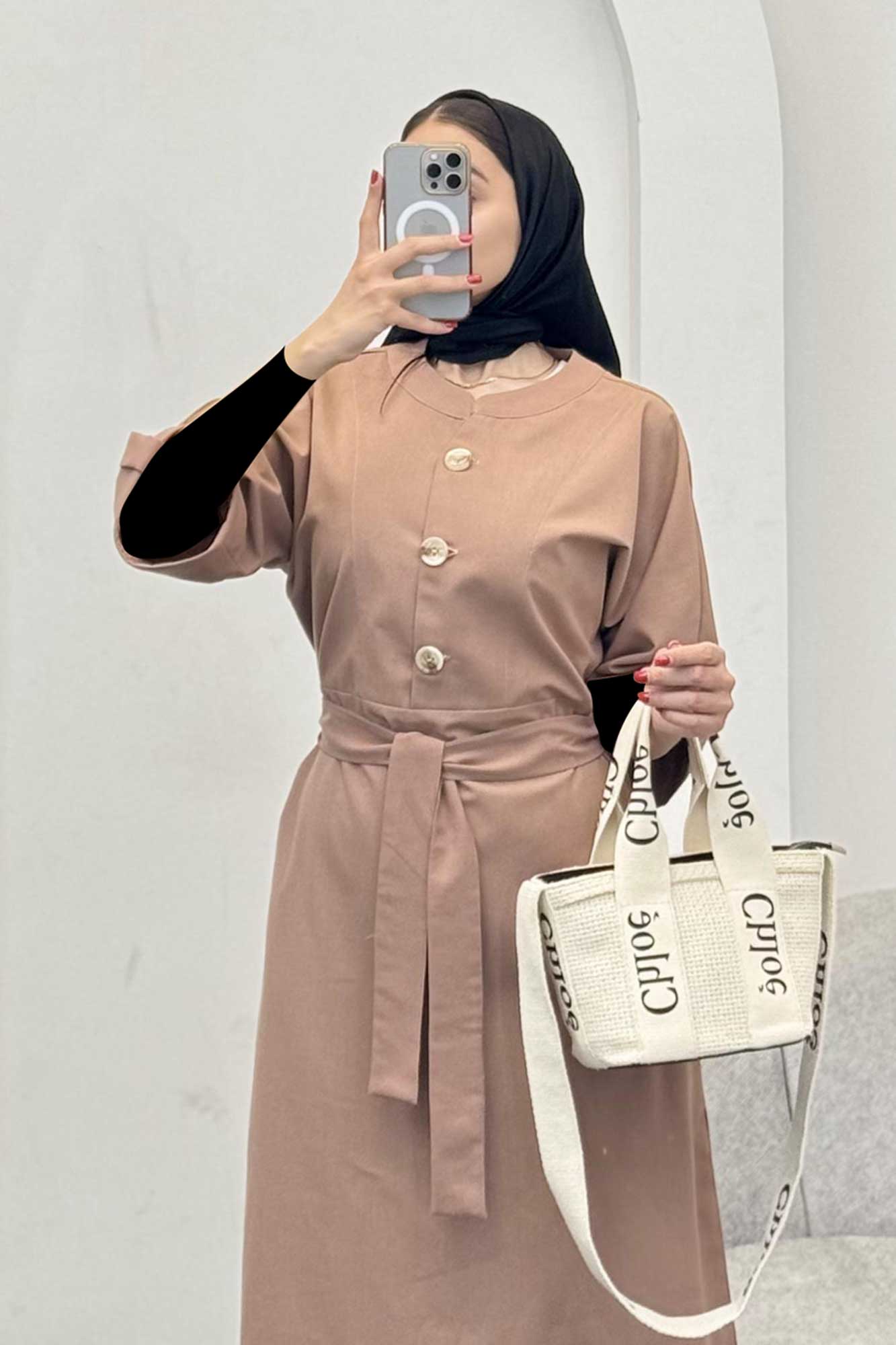 پیراهن لینن سه دکمه آستین بند دار