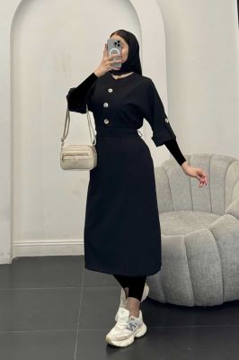 پیراهن لینن سه دکمه آستین بند دار