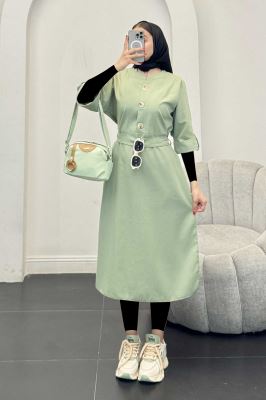 پیراهن لینن سه دکمه آستین بند دار