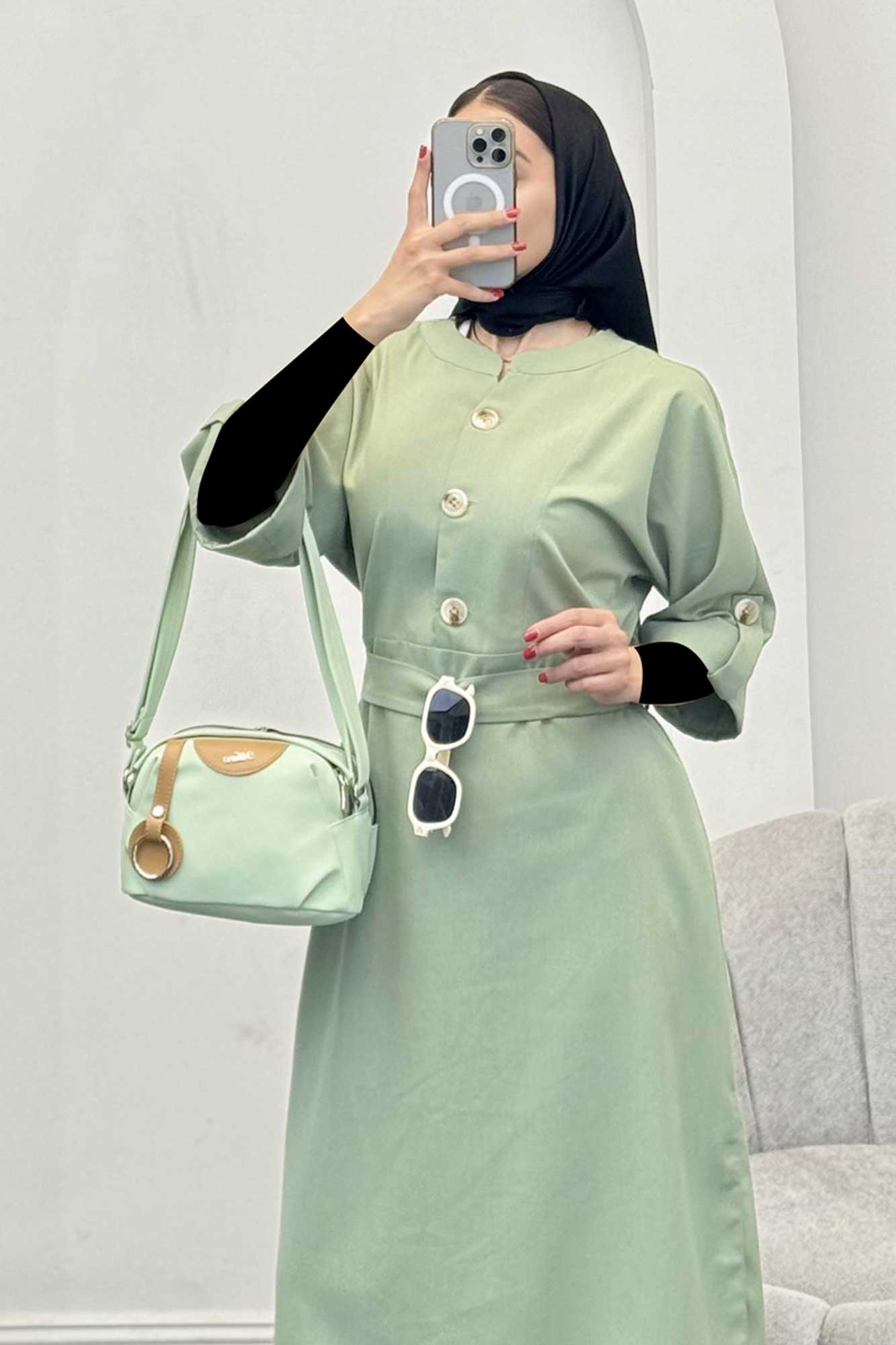 پیراهن لینن سه دکمه آستین بند دار