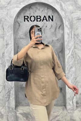 شومیز شانتون کمر گت دار آستین پیله