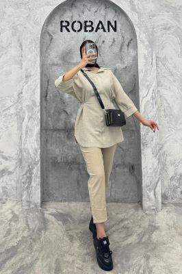 شومیز شانتون کمر گت دار آستین پیله