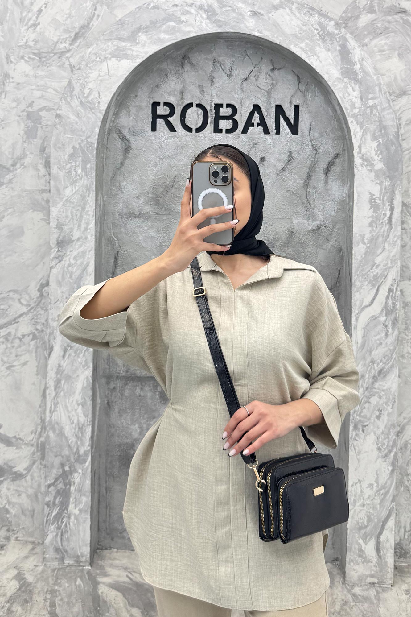 شومیز شانتون کمر گت دار آستین پیله