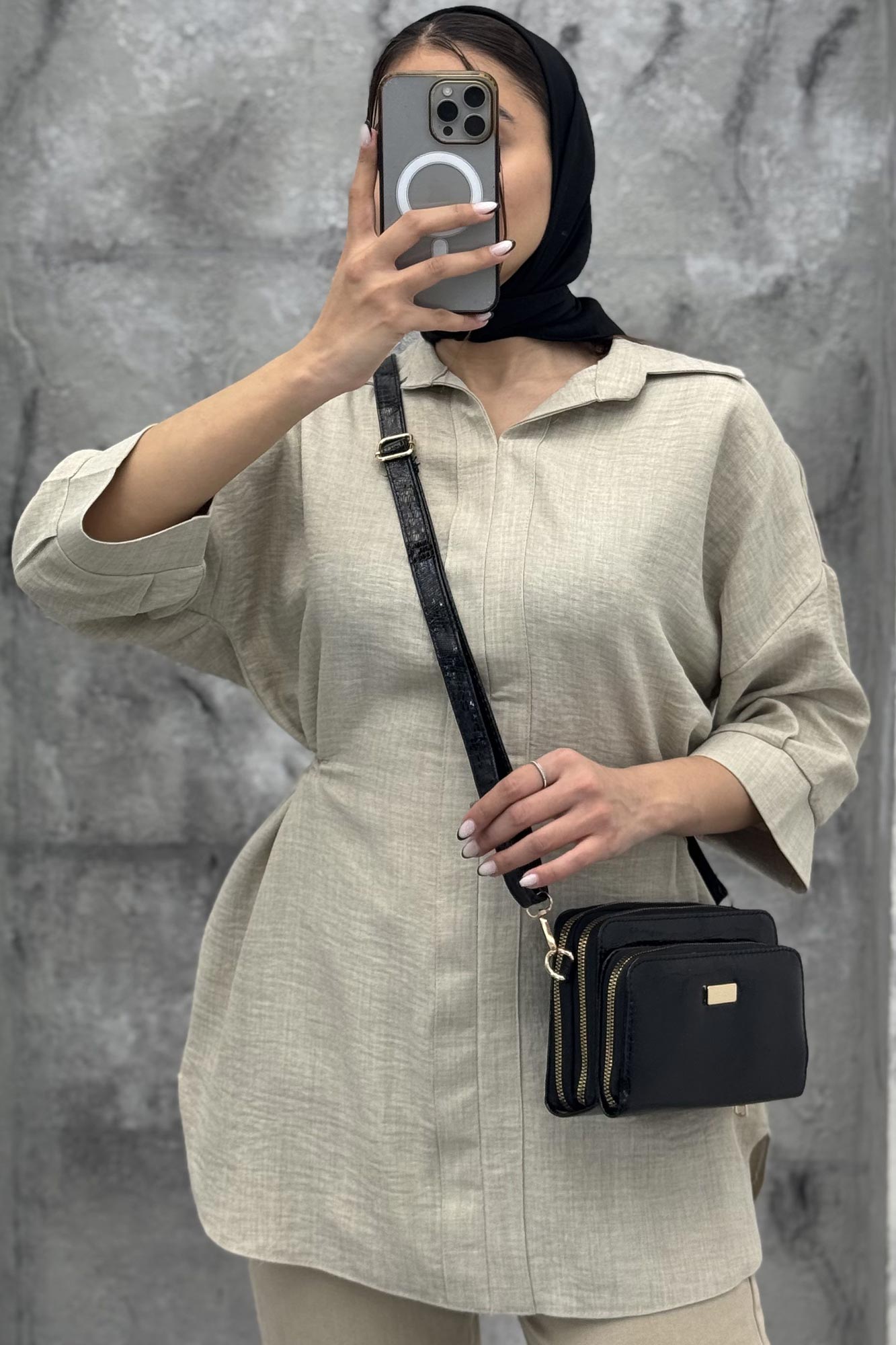 شومیز شانتون کمر گت دار آستین پیله