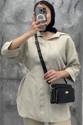 شومیز شانتون کمر گت دار آستین پیله