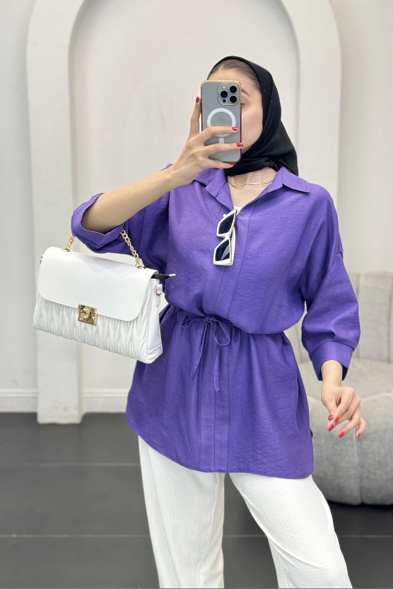 شومیز بابوس کمر گت دار آستین پیله