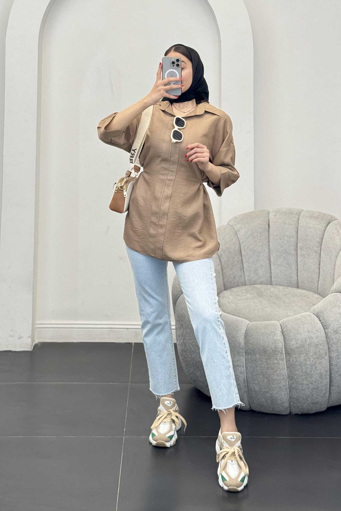 شومیز بابوس کمر گت دار آستین پیله