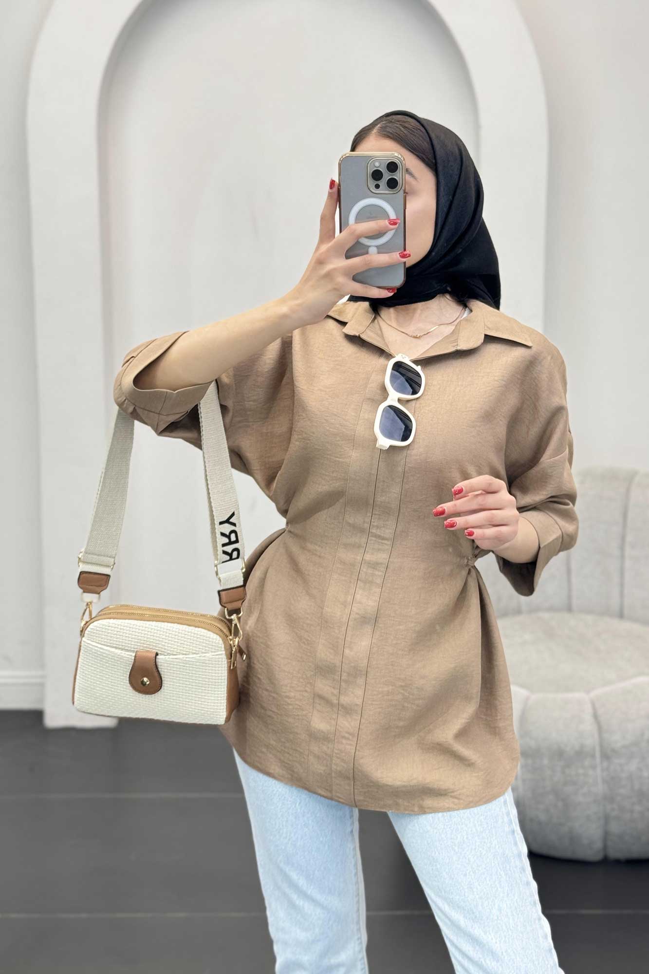 شومیز بابوس کمر گت دار آستین پیله