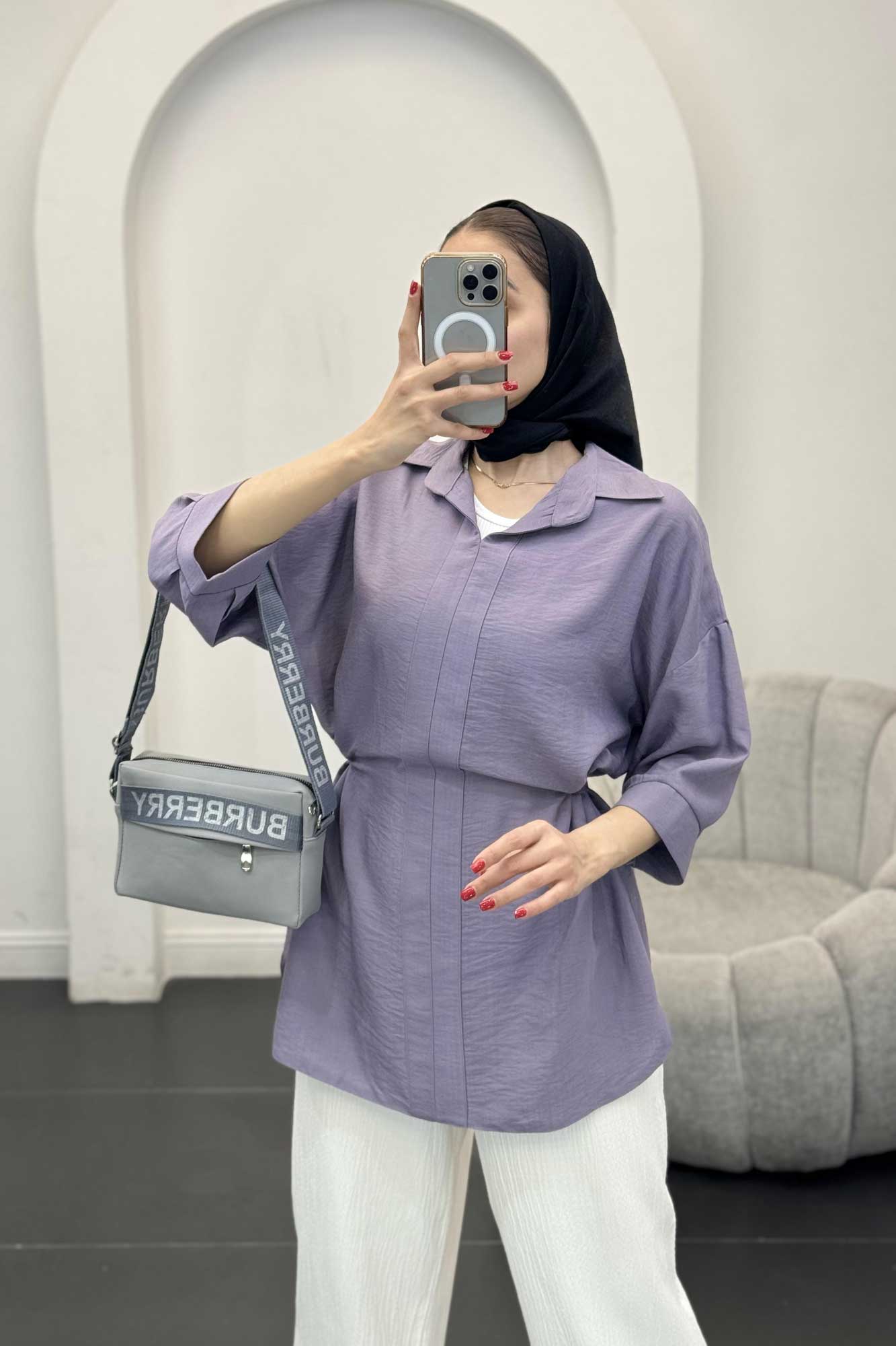 شومیز بابوس کمر گت دار آستین پیله