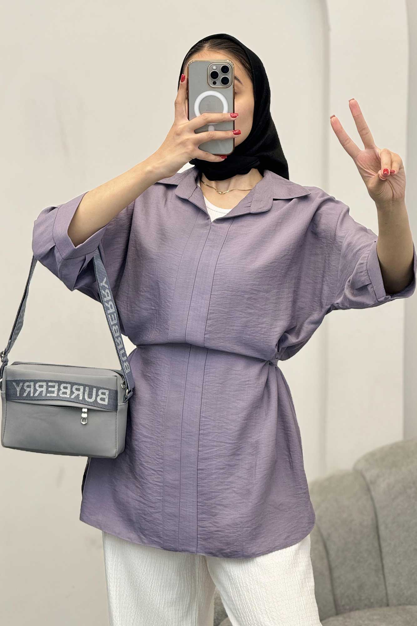 شومیز بابوس کمر گت دار آستین پیله