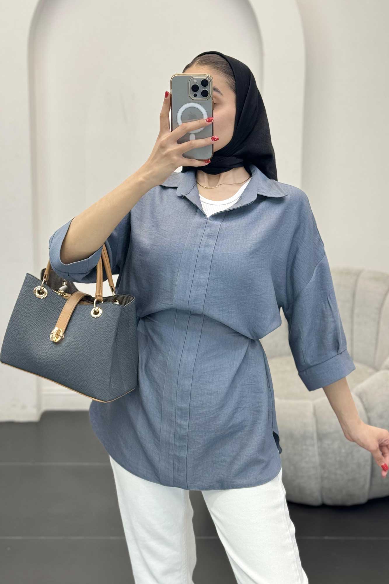 شومیز بابوس کمر گت دار آستین پیله