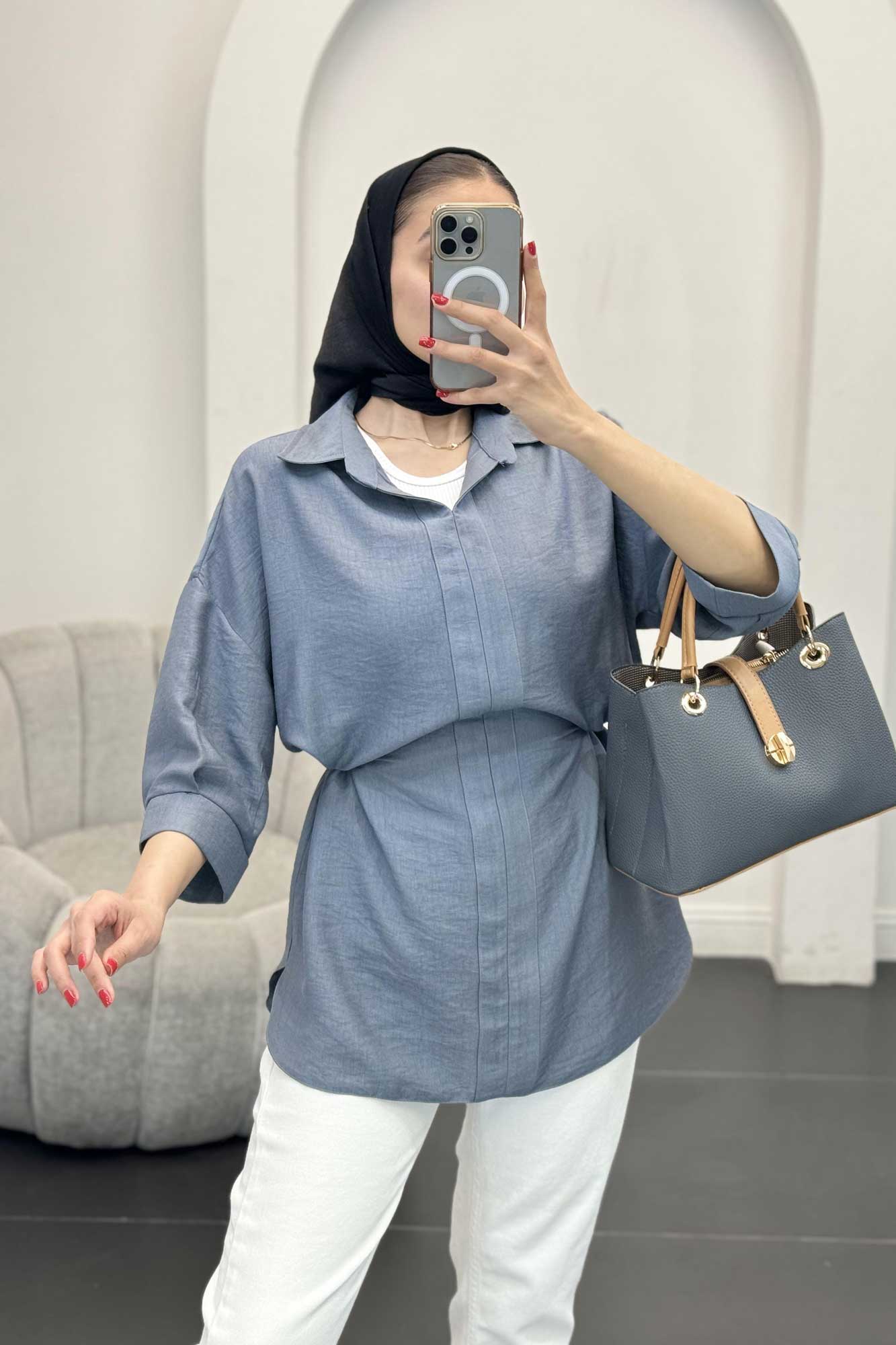 شومیز بابوس کمر گت دار آستین پیله