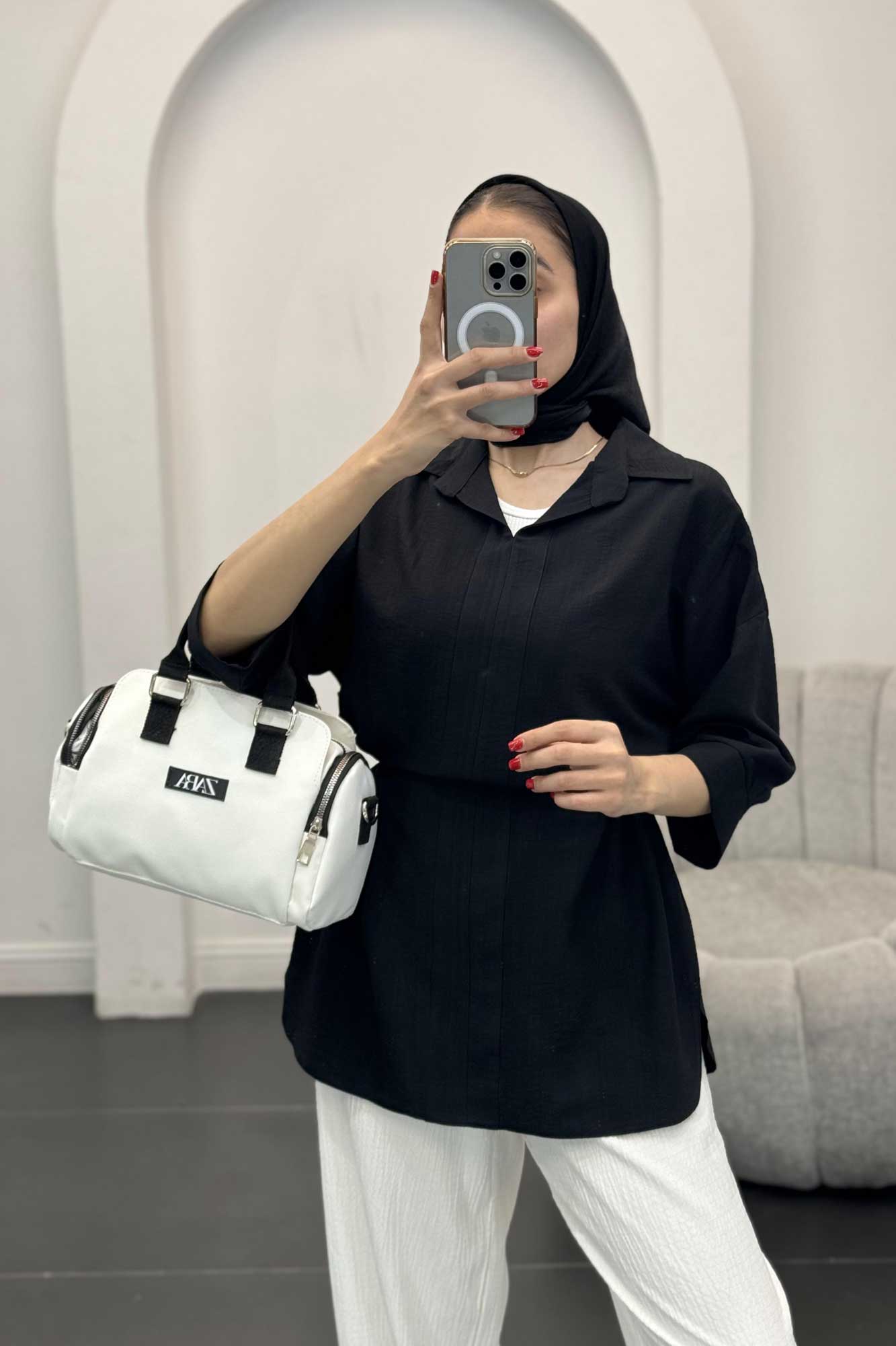 شومیز بابوس کمر گت دار آستین پیله