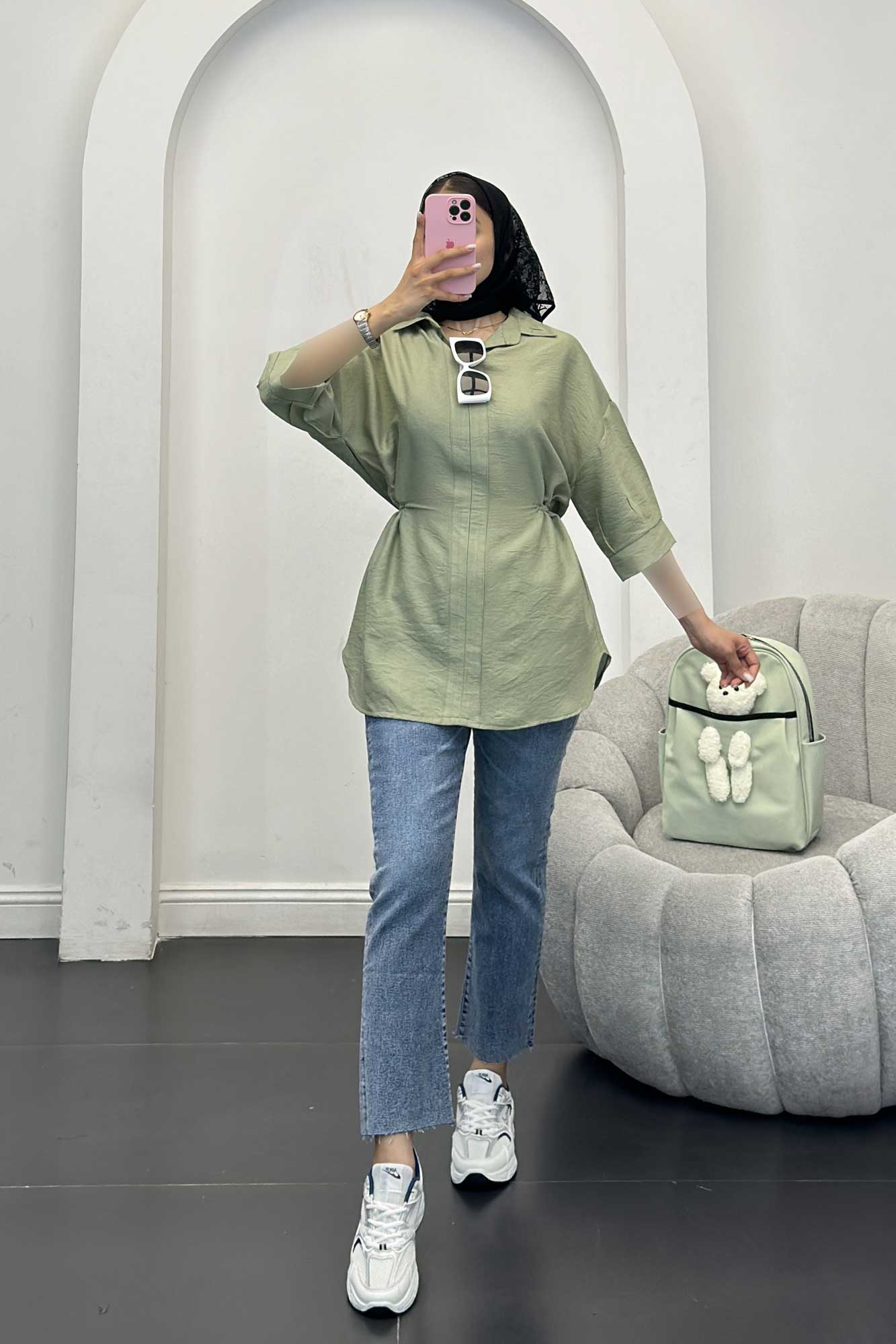 شومیز بابوس کمر گت دار آستین پیله