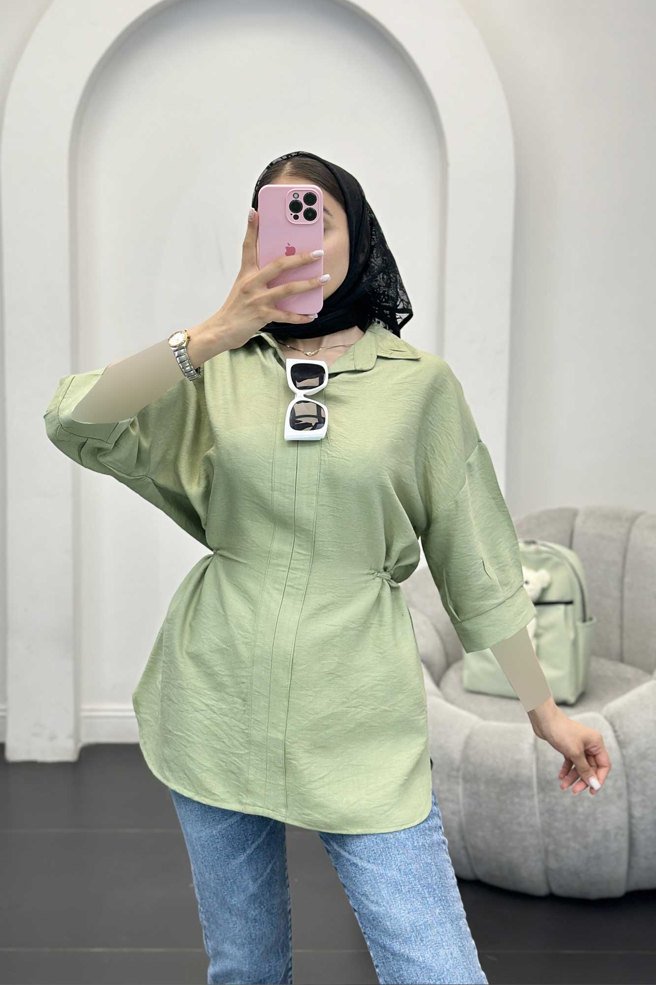 شومیز بابوس کمر گت دار آستین پیله