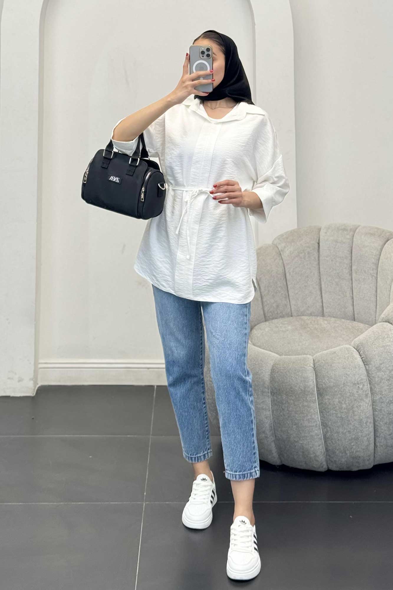 شومیز بابوس کمر گت دار آستین پیله