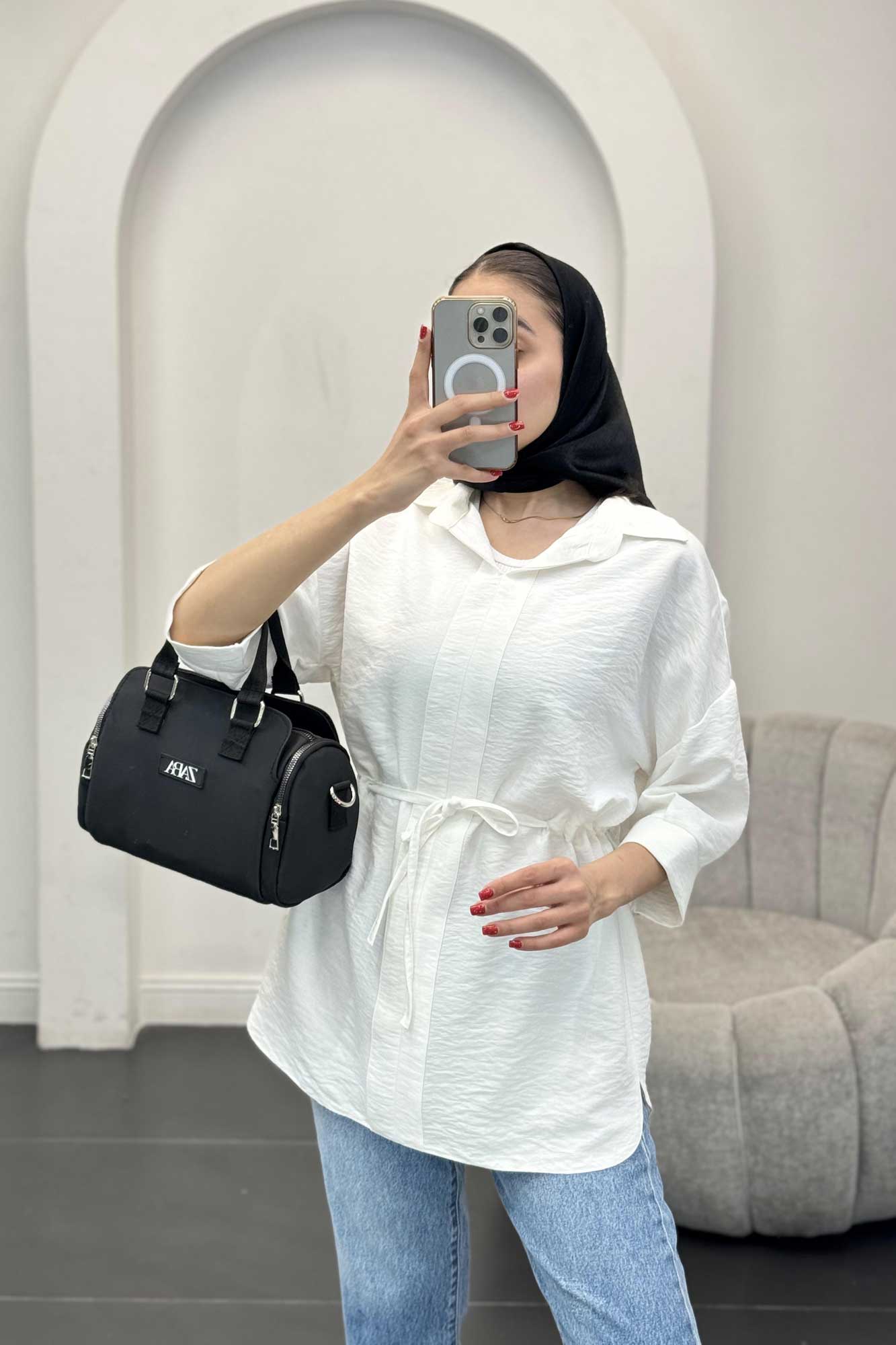 شومیز بابوس کمر گت دار آستین پیله