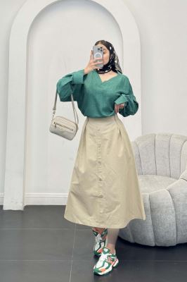 بلوز یقه هفت شانتون آستین پیله