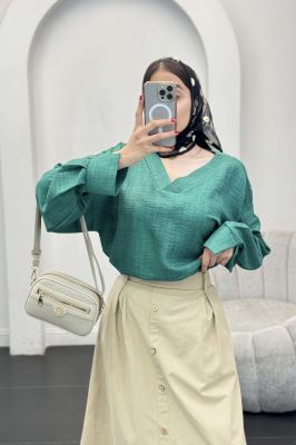 بلوز یقه هفت شانتون آستین پیله