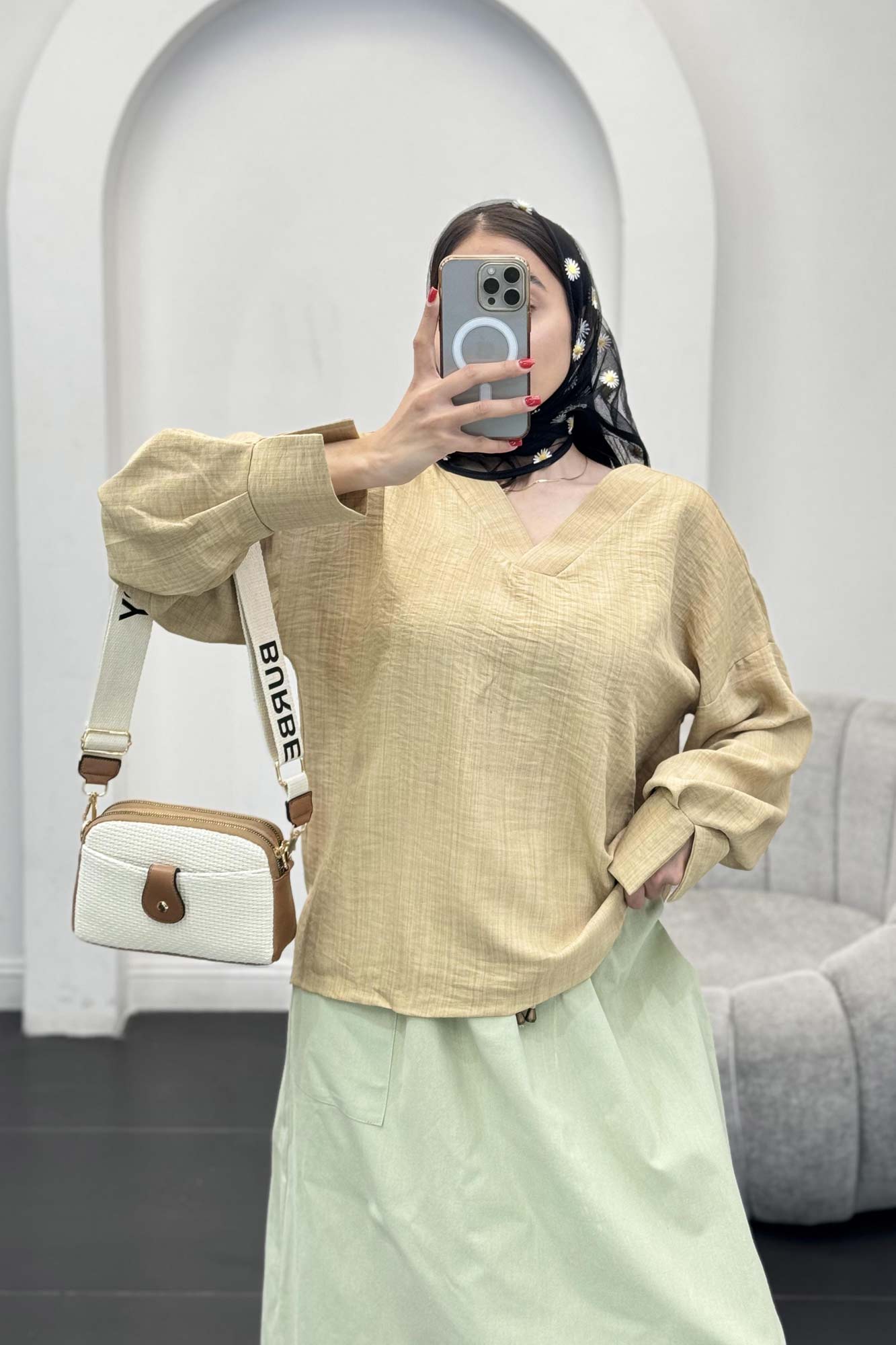 بلوز یقه هفت شانتون آستین پیله