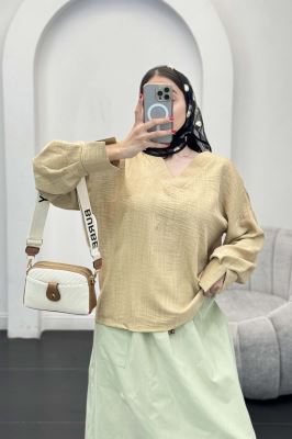 بلوز یقه هفت شانتون آستین پیله