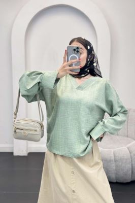 بلوز یقه هفت شانتون آستین پیله