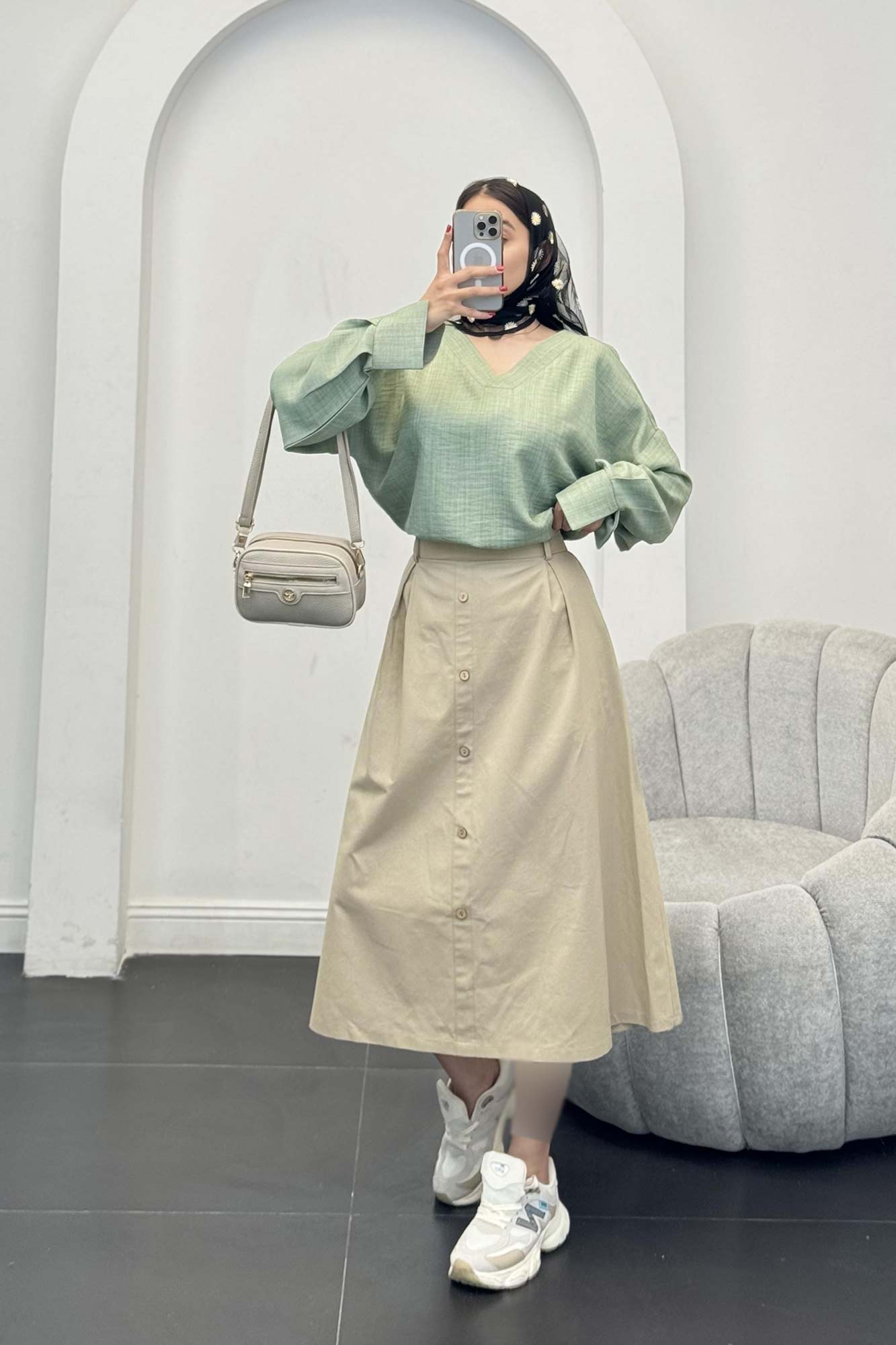 بلوز یقه هفت شانتون آستین پیله