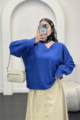 بلوز یقه هفت شانتون آستین پیله