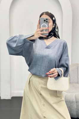 بلوز یقه هفت شانتون آستین پیله